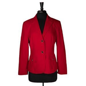 Talbots Women's Blazer Red Wool Two Button Lined Career Italian Suit Jacket 8